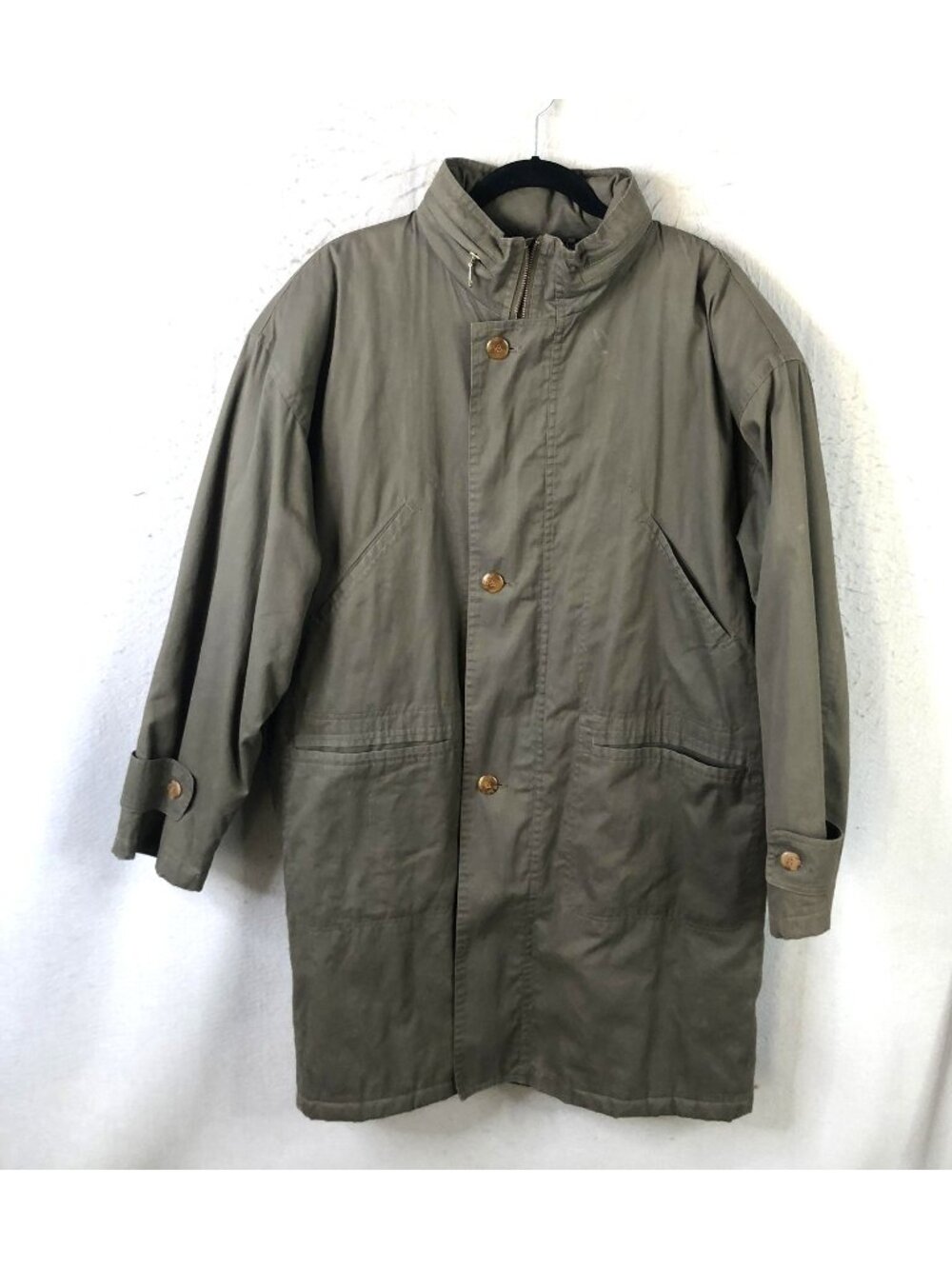 Vintage Overcoat Mens 40 Olive Cotton Thermolite Lined 80s Field Hunting Casual